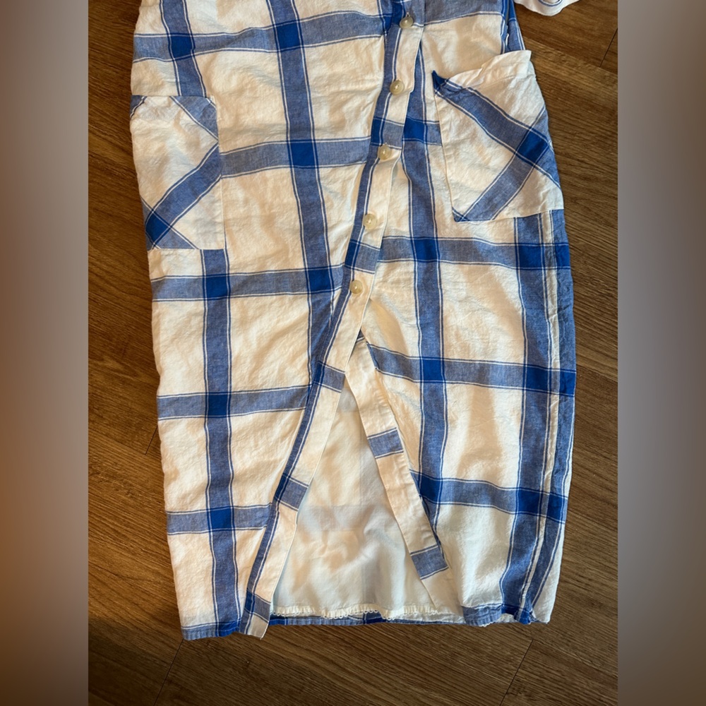 Anthropologie Maeve Linen-Blend Asymmetrical Plaid Skirt with POCKETS - Picture 4 of 6